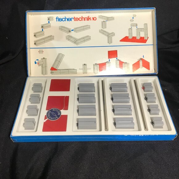 Vtg Fischertechnik 10 Building Set Nylon Garantite Gray Red Blocks Germany 60's - Picture 2 of 7